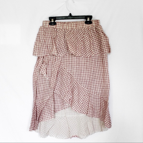 NWT RED PLAID FRINGE HEM SKIRT MOON RIVER SMALL - Picture 3 of 10